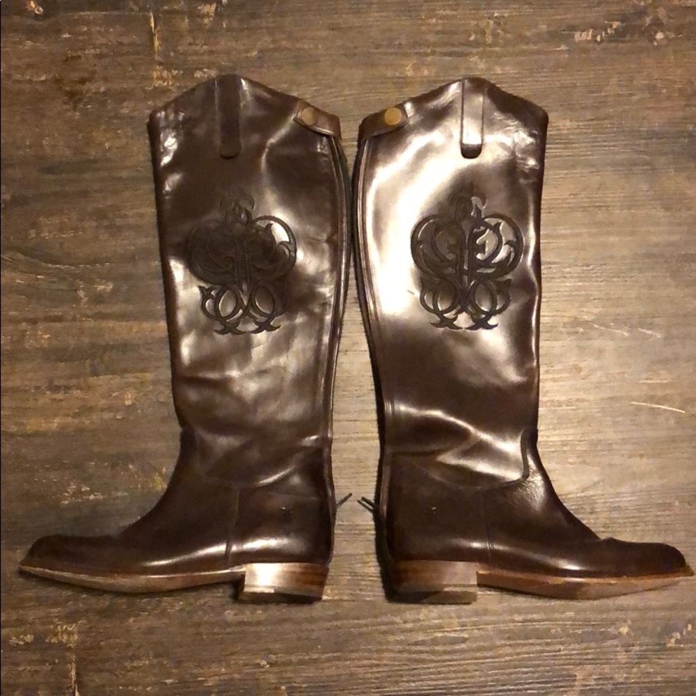 Brown Embroidered Frye Riding Boots